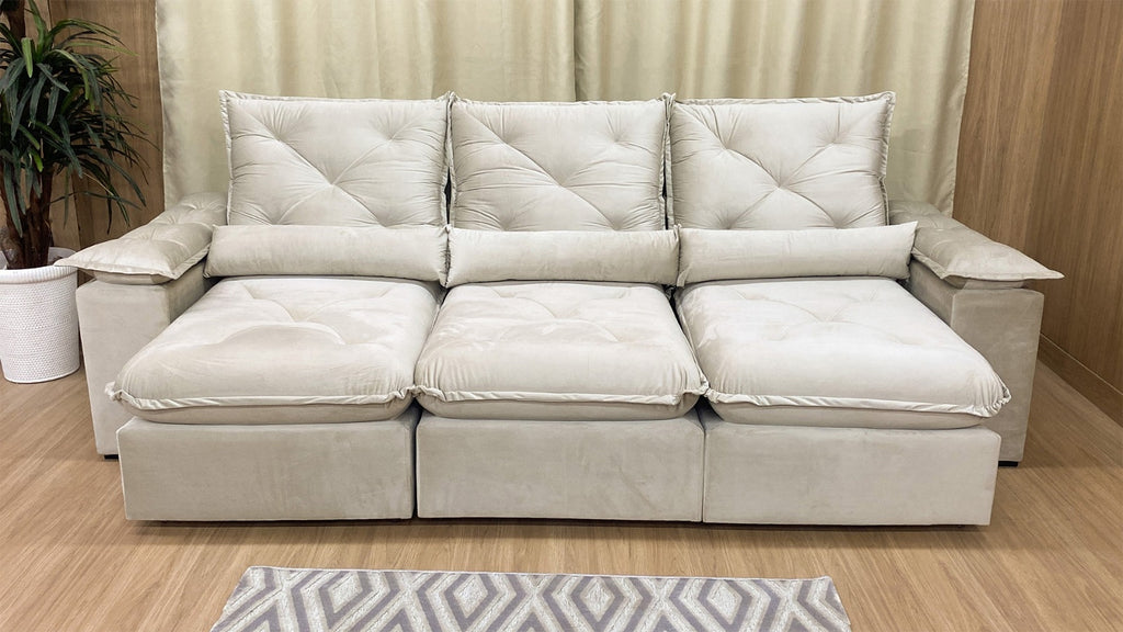 Sofá Retrátil Reclinável 2,70 m Bege 501 Zuqui Plus - Móveis furniture