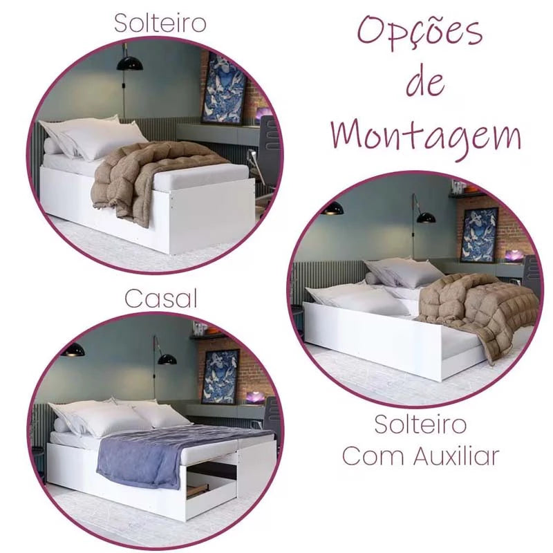 Bibox Matrix Cama 3 em 1 Solteiro-Solteiro c/Auxiliar e Casal Branco Tebarrot - Móveis furniture