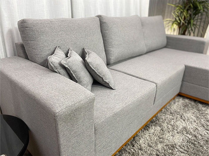 Sofá 3 Lugares 2,50 m Linho Cinza Chaise Aline Plus