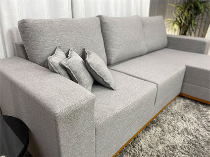 Sofá 3 Lugares 2,50 m Linho Cinza Chaise Aline Plus