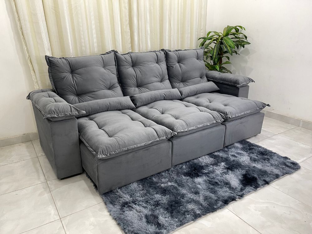 Sofá Retrátil Reclinável Atenas 2.70m – Cinza - Móveis furniture