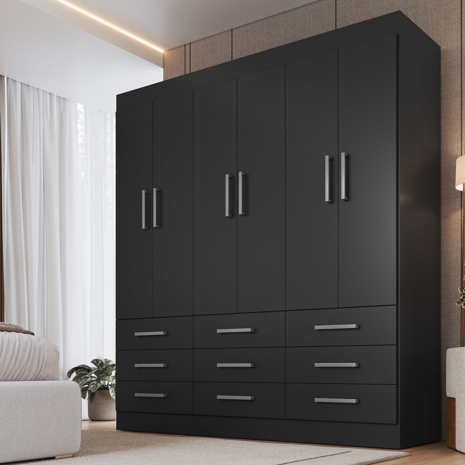 Guarda-Roupa 6 Portas Milão 1,50 m Preto – MÓVEIS CADORIN