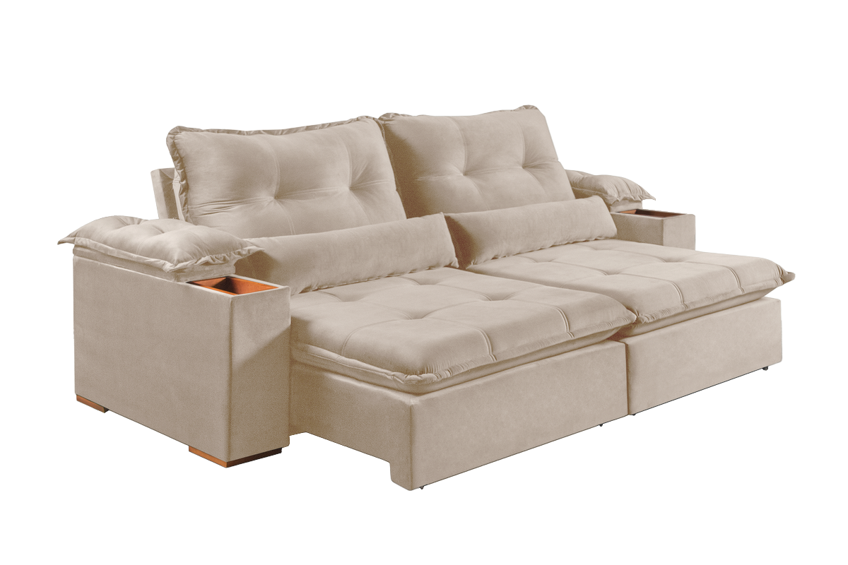 Sofá Retrátil e Reclinável Marrocos 2,50 m Veludo Marfim 5006 – VICAM ESTOFADOS