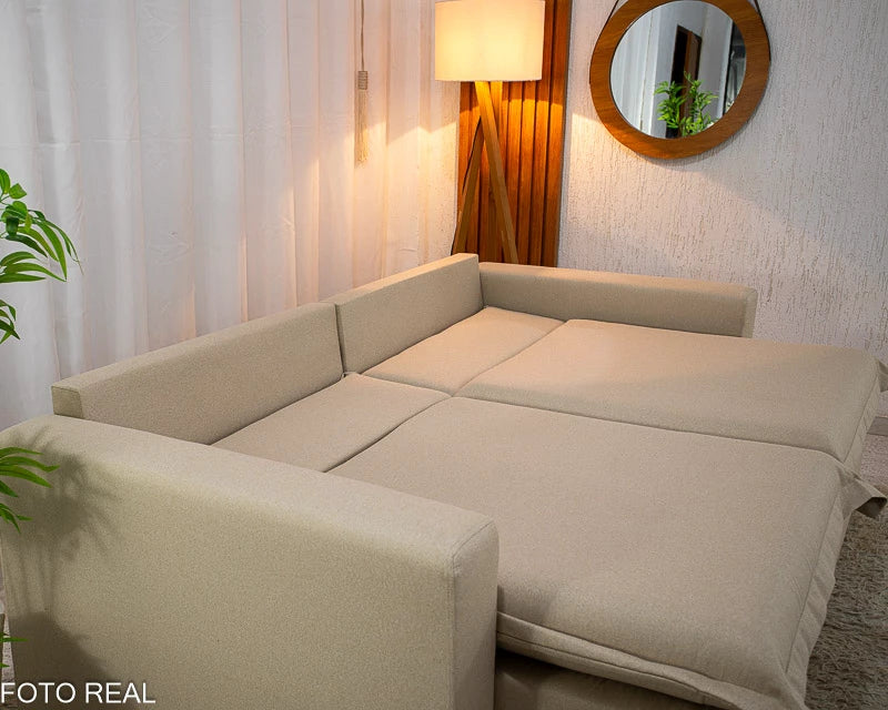Sofá Retrátil e Cama Torino 2.10m Linho Bege 505 - Sem Caixa