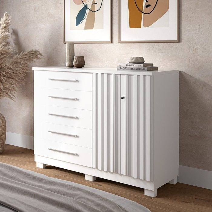 Cômoda 5 Gavetas com Sapateira Dupla Bella Branco – ACP MÓVEIS