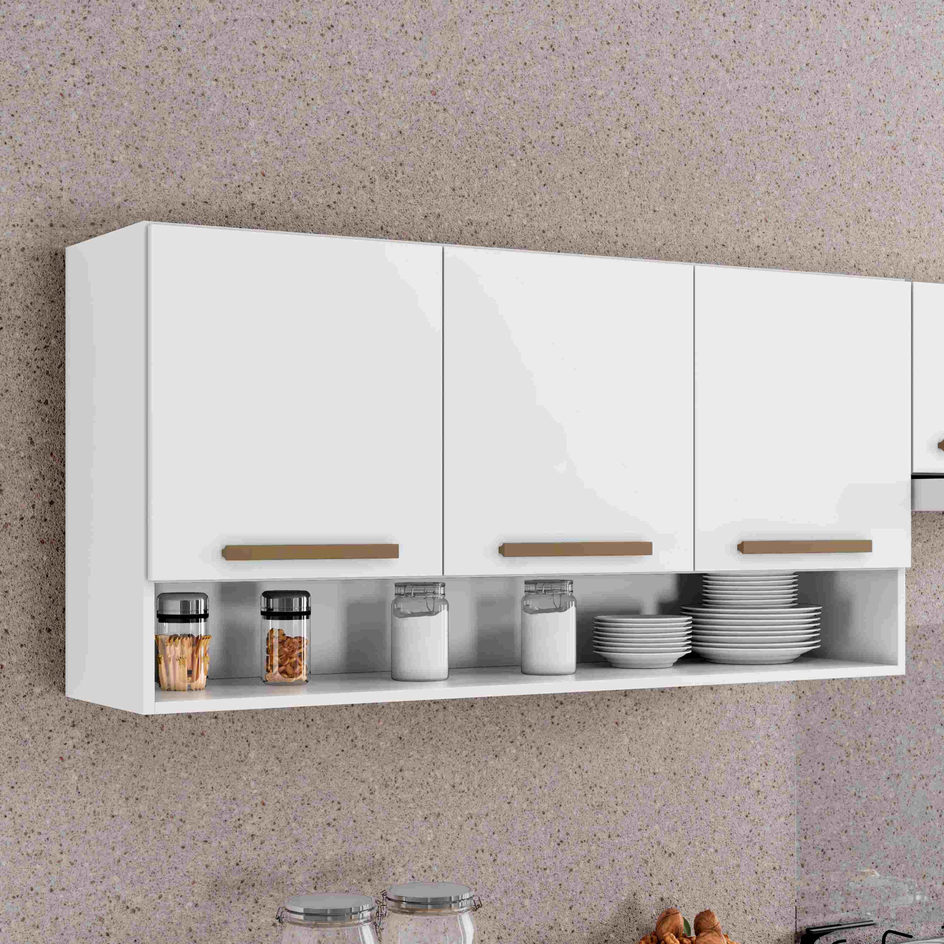 Armario Aereo New 91 3P1N Branco Arte Moveis