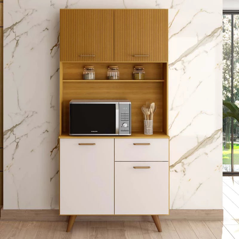 Kit Cozinha Izis Ripado 3D 4 Portas 1 Gaveta Larg. 0.90m Freijó/Off Poliman - Móveis furniture