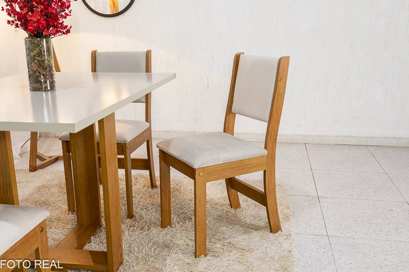 Mesa de Jantar Magic 120x80 Mel/Blonde Tampo Off 4 cadeiras Sol Assento veludo Marfim - Móveis furniture