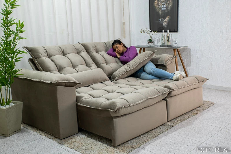 Sofá Retrátil Reclinável 2.30m Ipanema Veludo Capuccino - Móveis furniture