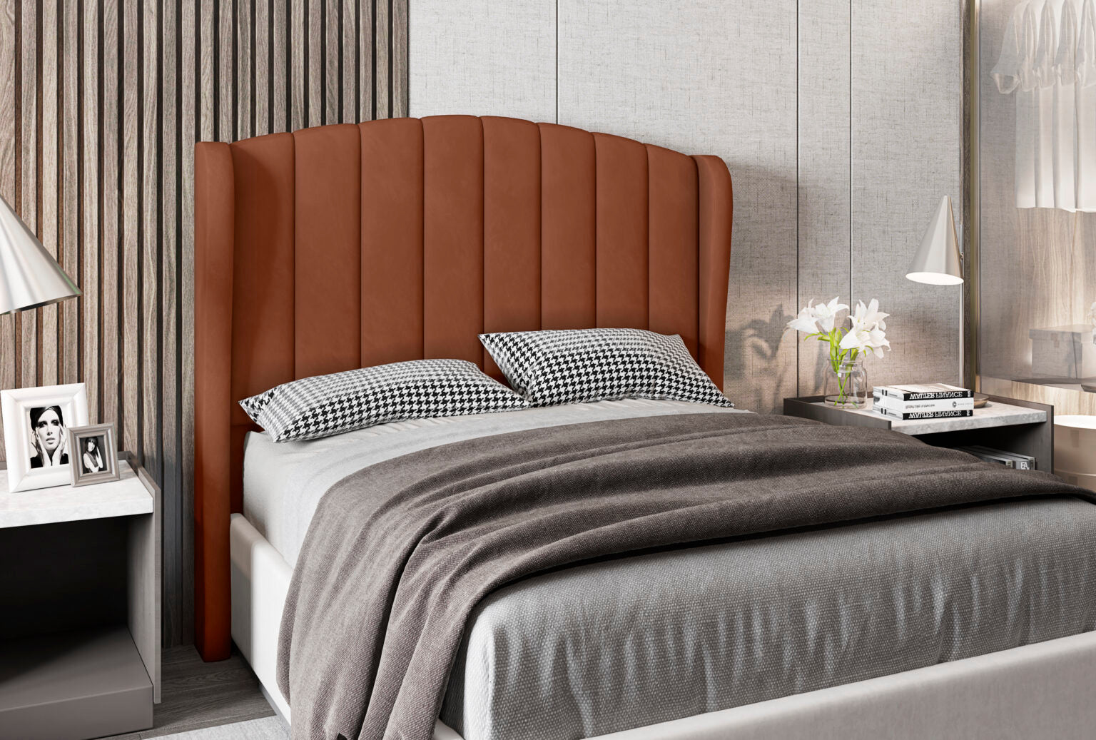 Cabeceira Casal Grazy Veludo Laranja - Móveis furniture