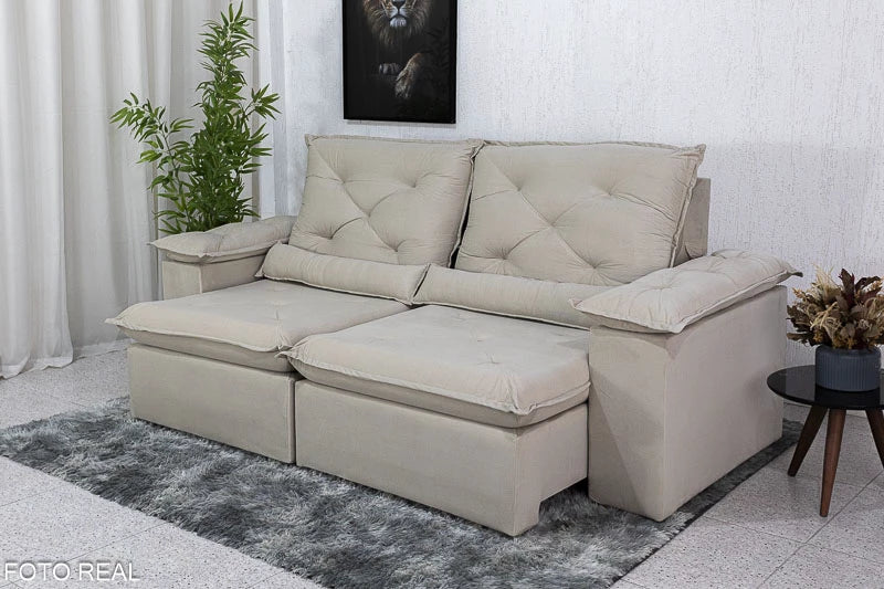 Sofá Retrátil Reclinável 2.00m Roma Veludo Bege 01 - D28 Soft - Móveis furniture