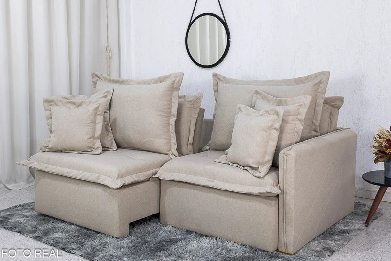 Sofá Retrátil Reclinável Lima Linho Bege A57 Larg. 2.00m - Sem Caixa