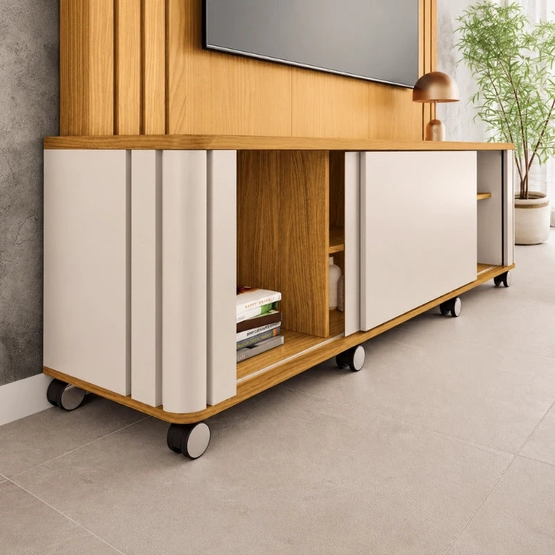 Home Theater Trinus Larg. 1.80m Cinamomo/Off para TV's de até 70 Polegadas - HB Móveis