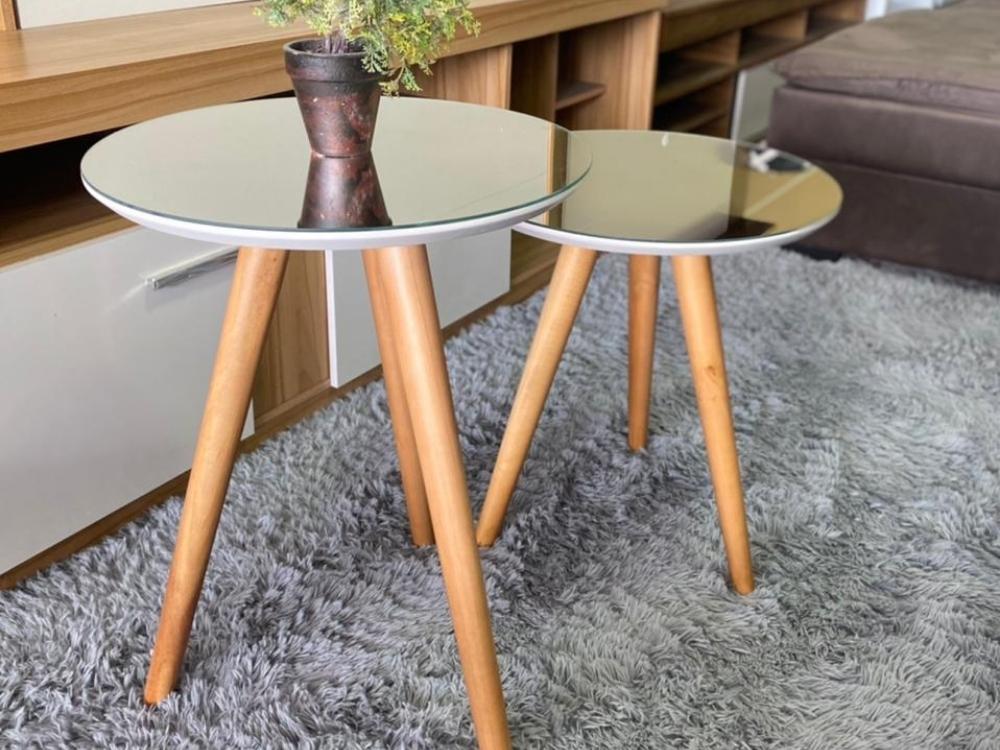 Conjunto de Mesa de Apoio e Centro Sparta tampo com vidro – Espelhado - Móveis furniture