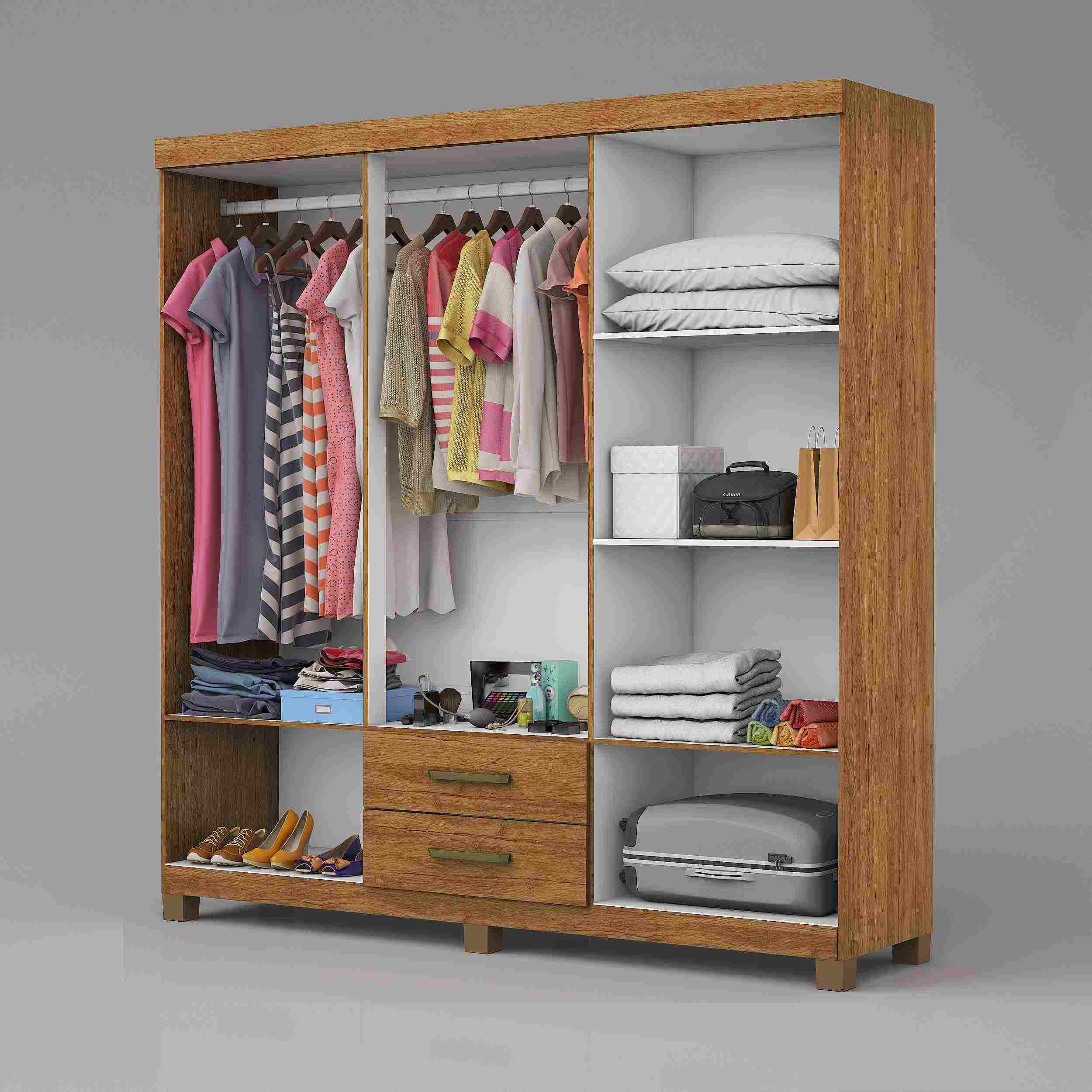 Roupeiro Aires Gold 6P2G com Pes Cinamomo.Branco - Móveis furniture
