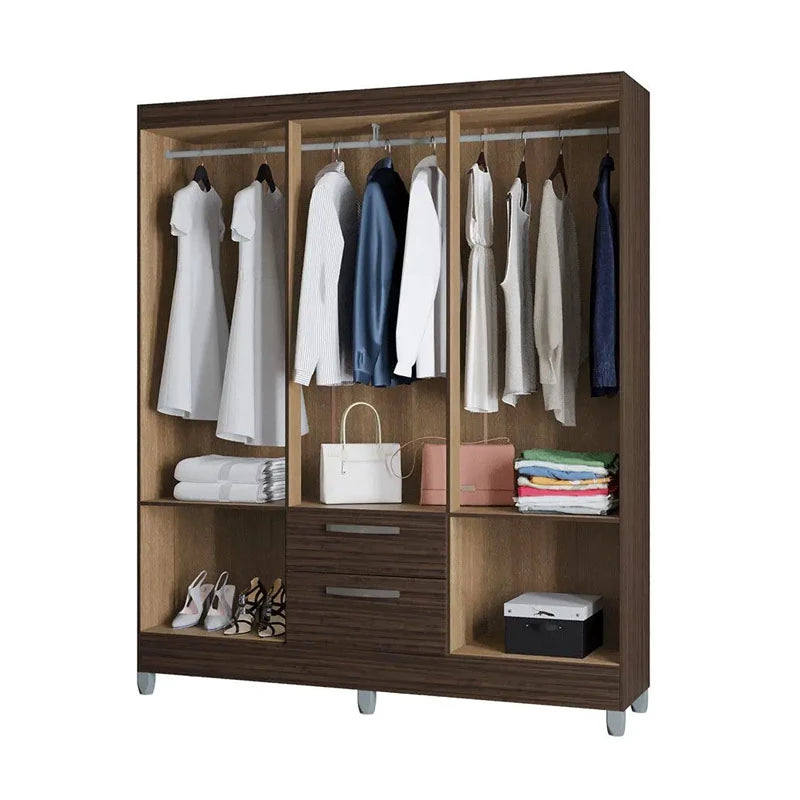 Roupeiro Multi 6 Portas 2 Gavetas c/Espelho e Pés Larg. 1.48m Chocolate Poquema - Móveis furniture