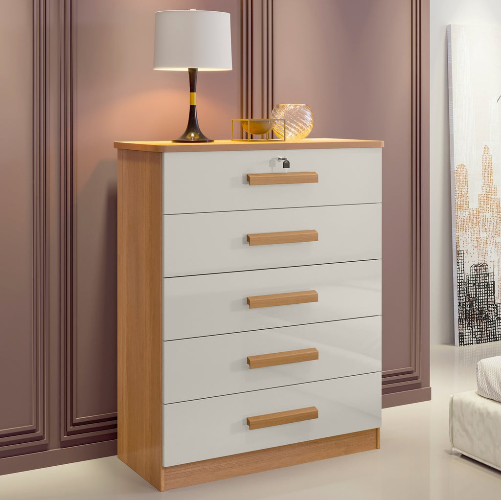 Cômoda 5 Gavetas Ipanema Cinamono/Off White – D’DORO MÓVEIS - Móveis furniture