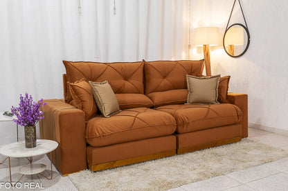Sofá Retrátil Reclinável 2.30m Gran Bello Veludo Terracota - D33 e Molas Ensacadas