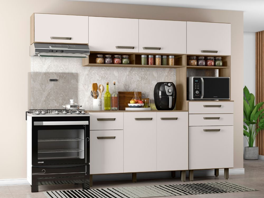 Cozinha Completa Siena 4 peças – Carvalho/Off White - Móveis furniture