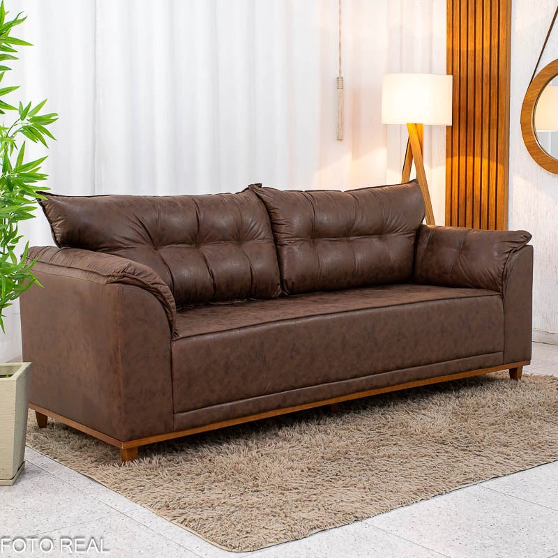 Sofá 3 Lug. Gramado Larg. 2.10m Korino Nobuck Marrom