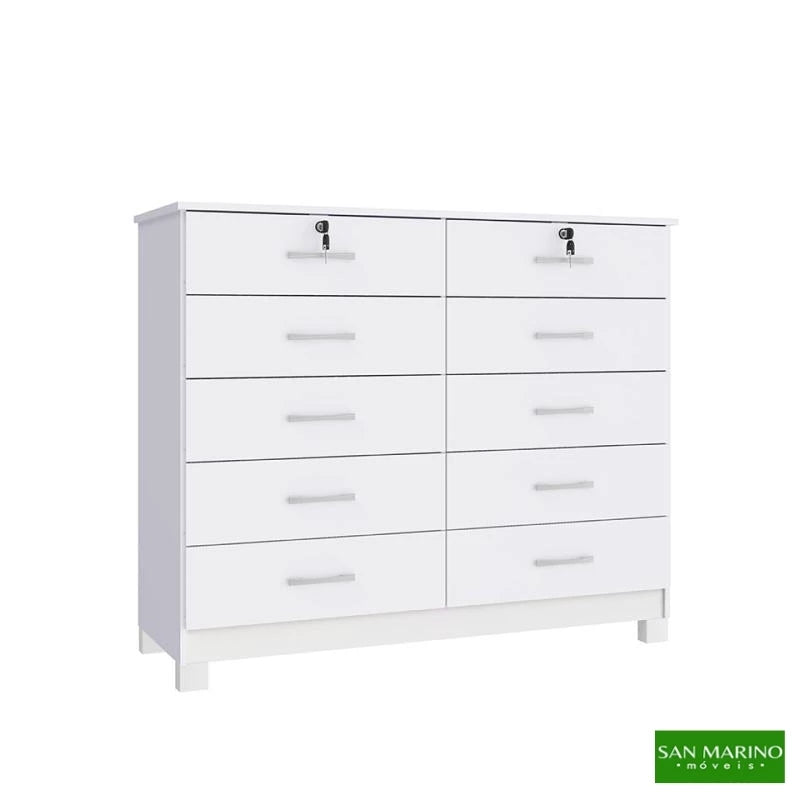 Cômoda Lucca Larg. 1.18m Branco 10 Gavetas C/Pés - San Marino