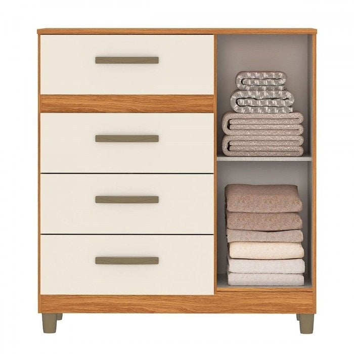 Cômoda 4 Gavetas com Sapateira Leme CO240 Cinamomo/Off White – FELLICCI