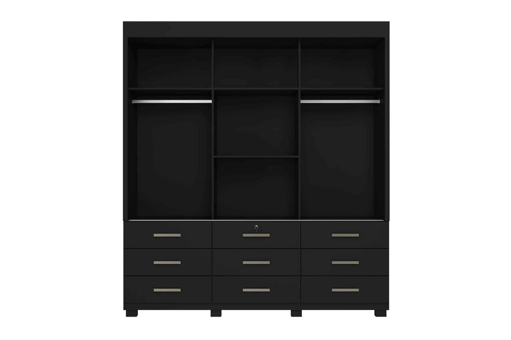 Guarda-Roupa Itapema  3 portas de correr com espelho 9 gavetas - preto