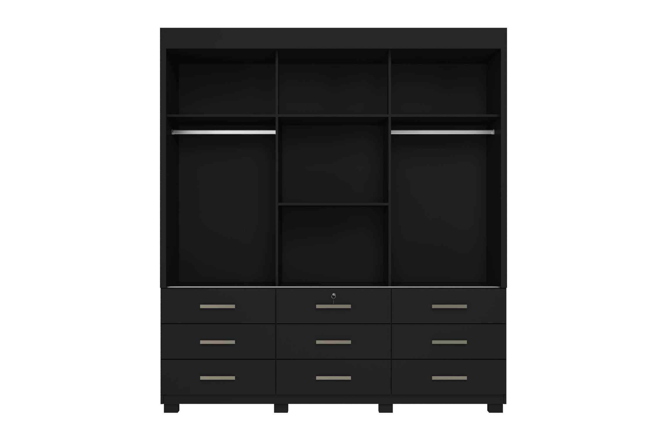 Guarda-Roupa Itapema  3 portas de correr com espelho 9 gavetas - preto