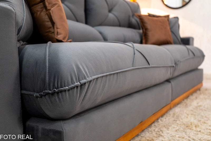 Sofá Retrátil Reclinável Gran Bello 2.90m Veludo Cinza 20 - Molas Ensacadas