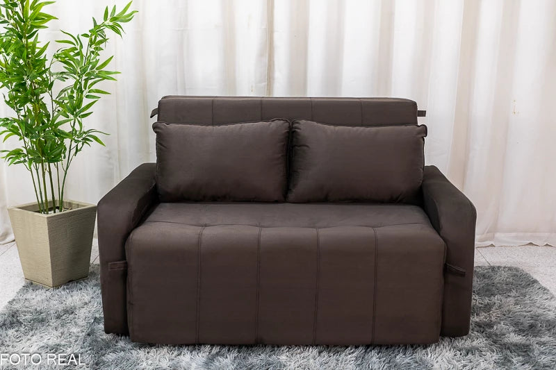 Sofá Cama Amora New Larg. 1.37m Veludinho Marrom - Móveis furniture