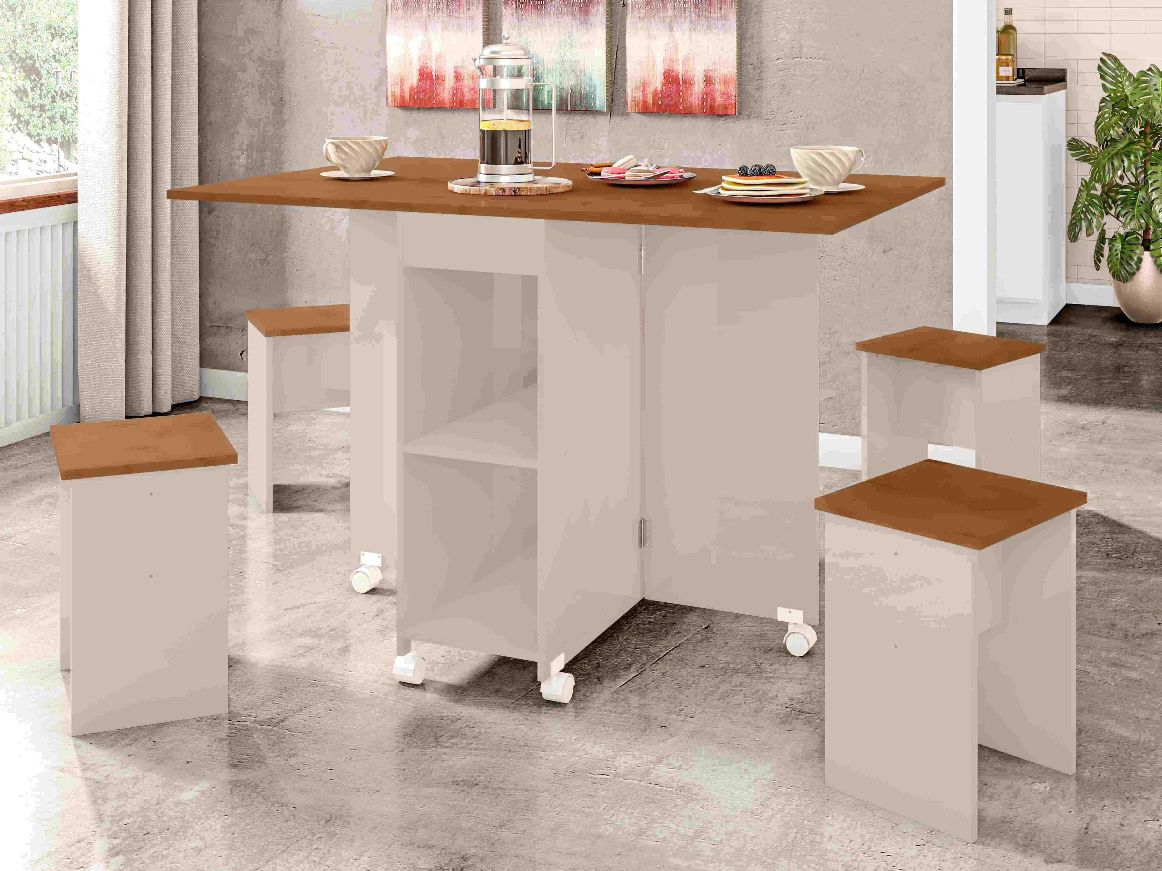 Mesa Dobravel Paris Natura.Off White Zanzini Moveis - Móveis furniture