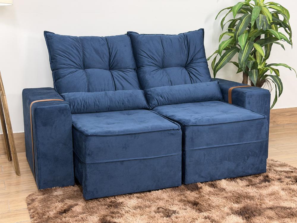 Sofá Retrátil e Reclinável Júnior 1,80 m Veludo Azul 07 – IMPERIAL DECOR