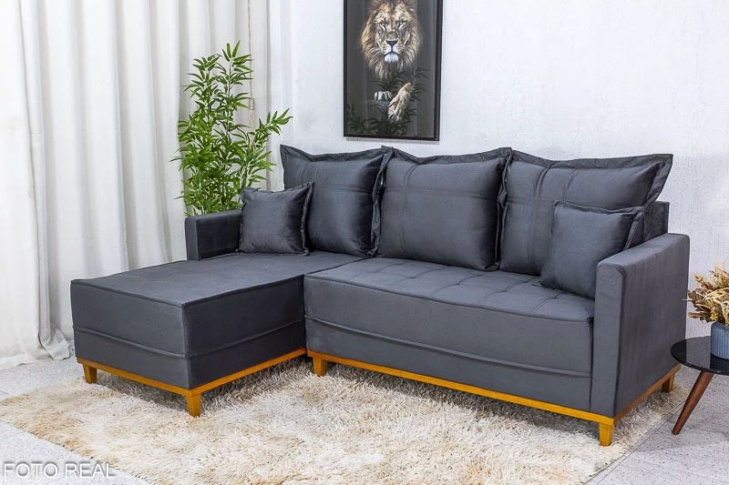 Sofá 3 Lug. Com Chaise Milão Larg. 2.30m Veludo 818 - Molas Ensacadas - Móveis furniture