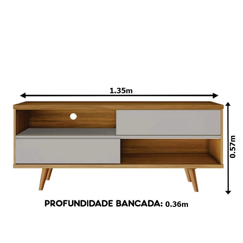 Rack Bancada NT 1180 Larg.1.35m TV até 50 Polegadas Freijó/Off Notável - Móveis furniture