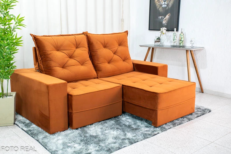 Sofá Retrátil Reclinável Berlim 2.10m Veludo Ferrugem 821 - D33 e Molas Ensacadas - Móveis furniture