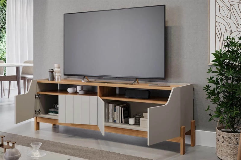 Rack Bancada Moema Para TV até 70 Polegadas 100% MDF Off/Nature Permóbili - Móveis furniture