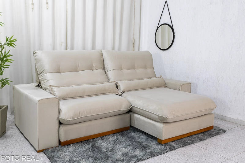 Sofá Retrátil Reclinável Sparta 2.30m Veludo Bege 818 D33 e Molas Ensacadas - Móveis furniture
