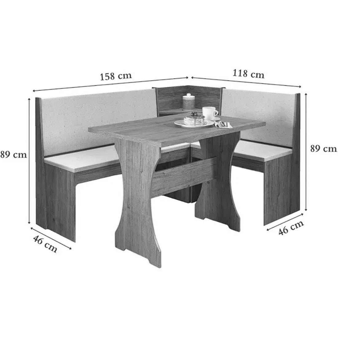 Mesa Canto Alemão Golden Estofado com 2 Cadeiras Tecido Linho Viero