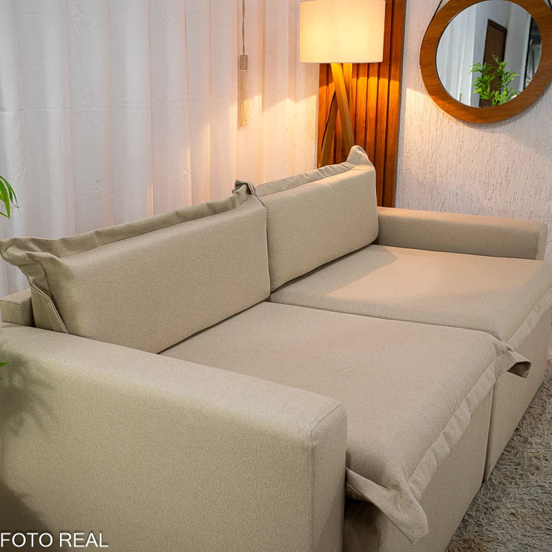 Sofá Retrátil e Cama Torino 2.10m Linho Bege 505 - Sem Caixa