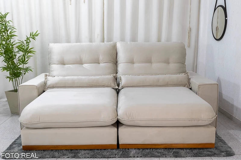 Sofá Retrátil Reclinável Sparta 2.10m Veludo Bege 818 D33 e Molas Ensacadas - Móveis furniture
