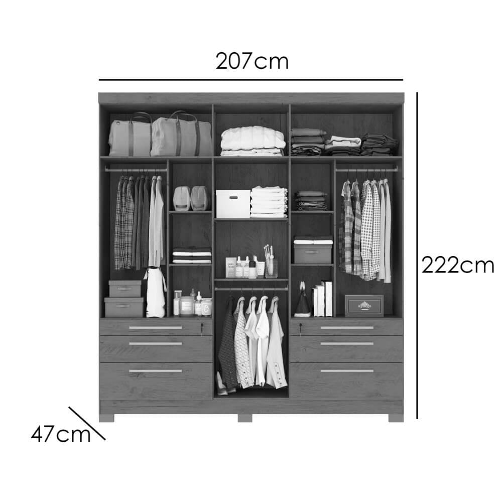 Guarda Roupa Novara Casal com Espelho 6 Portas 6 Gavetas - Móveis furniture