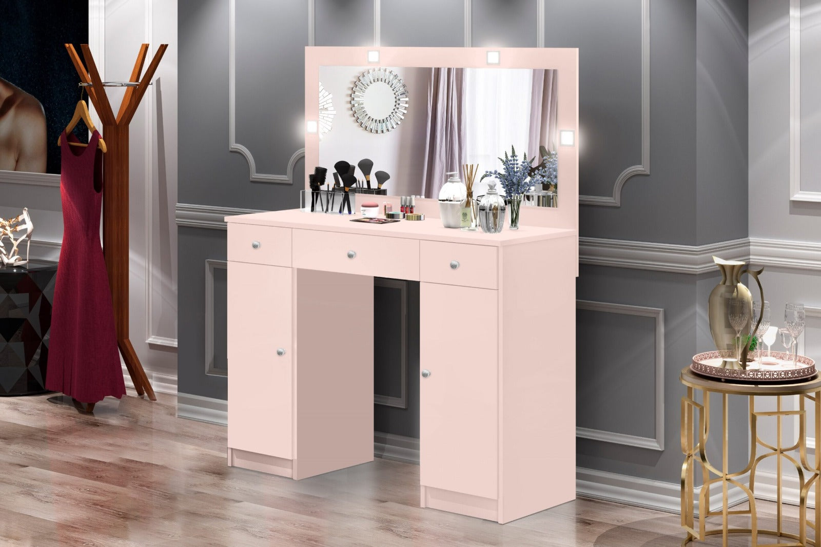 Penteadeira Realeza 3G2P com Espelho e LEDs Rose J A Moveis - Móveis furniture