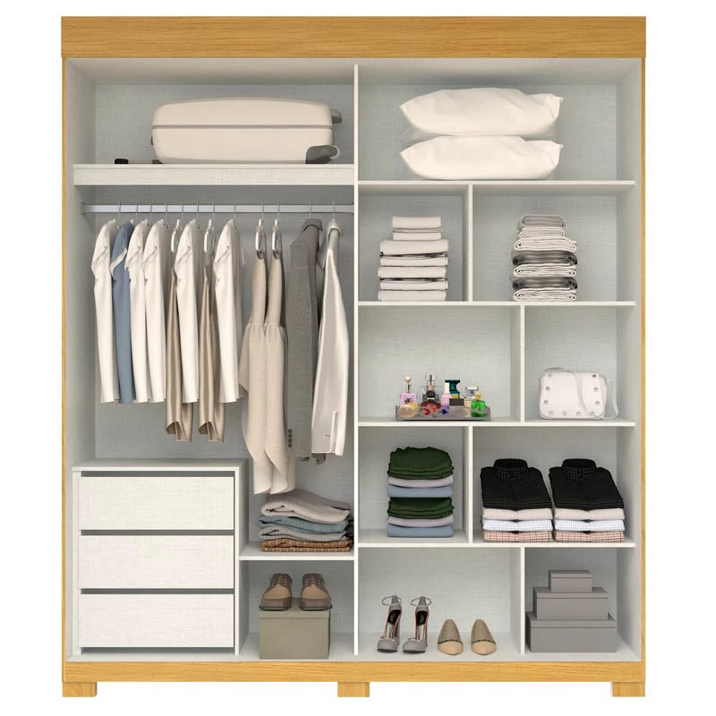 Roupeiro Heloisa c/Espelho 2 Portas 3 Gavetas 100% MDF Larg. 1.80m Nature/Off ACP - Móveis furniture