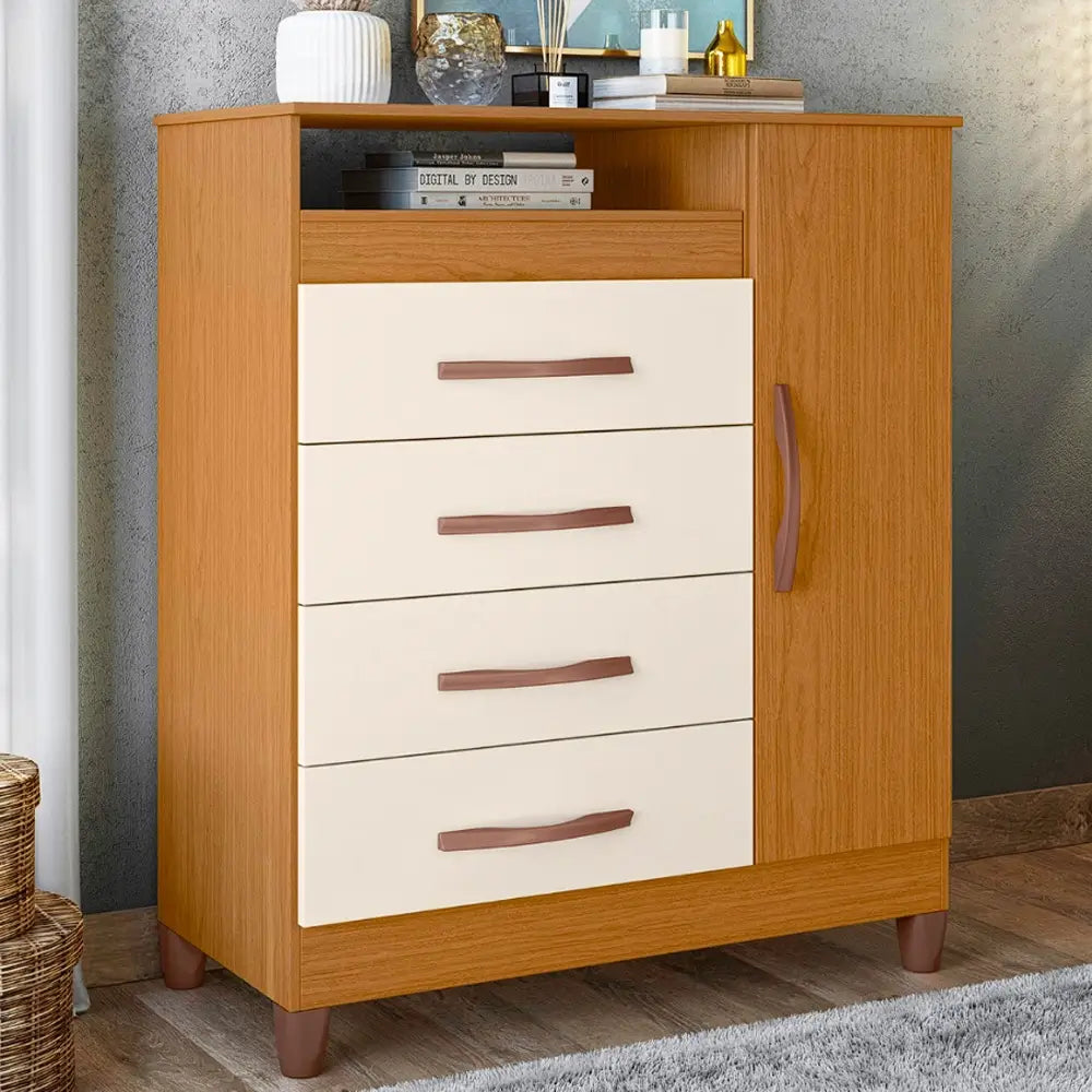 Cômoda Turquesa 1 Porta 4 Gavetas Albatroz CINAMOMO OFF