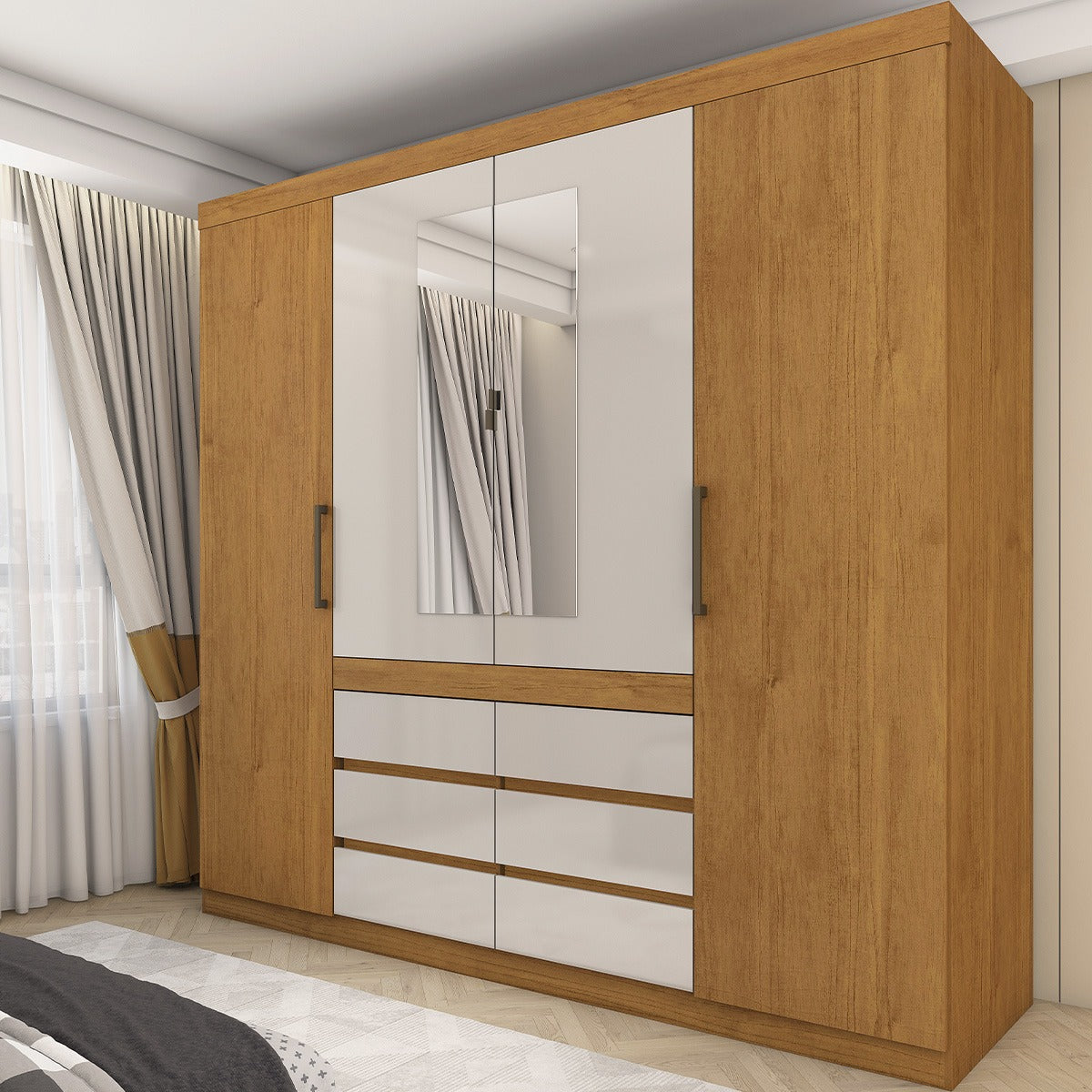 Guarda-roupa 4 Portas Império 2,00 M Cinamomo/off White – Carioca MÓveis