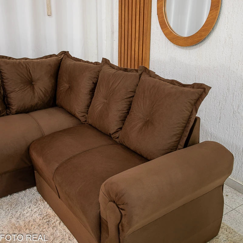 Sofá Canto Bianca Veludinho Marrom RF
