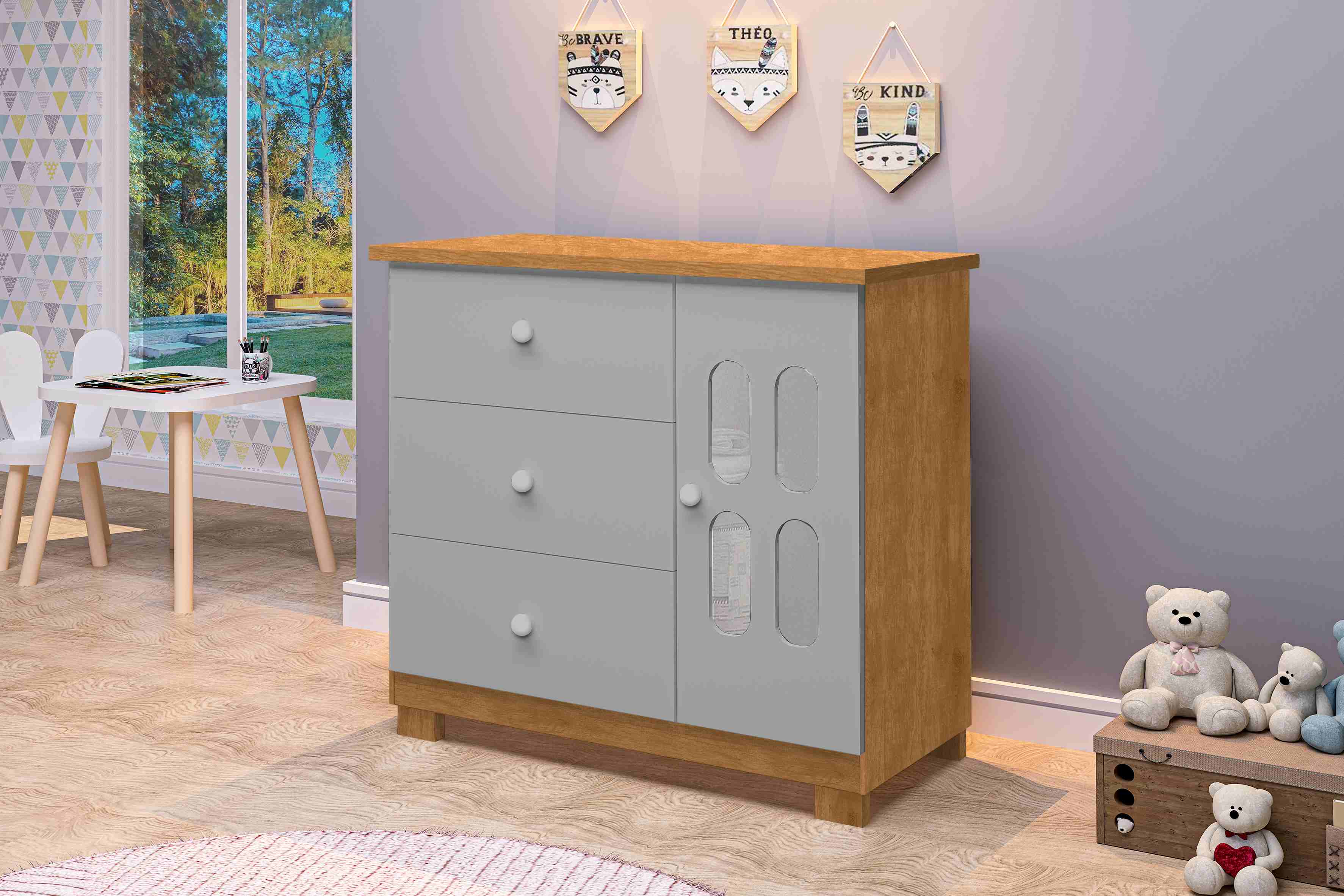 Comoda Sapateira Sophie 3G1P Nature.Cinza - Móveis furniture