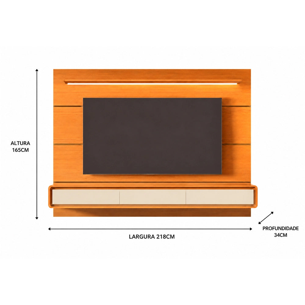 Painel Boaz 218cm com Led e 3 Gavetas para Tv Até 70 Polegadas Edn
