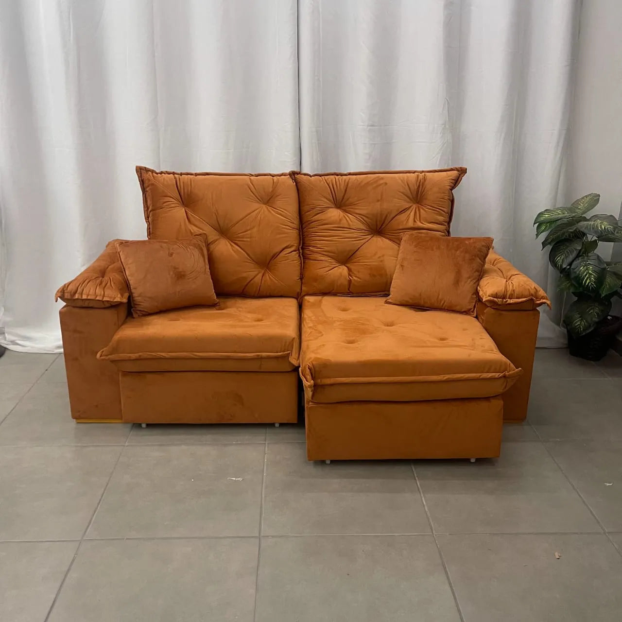 Sofá Porto Madero 3 Lugares Retrátil e Reclinável 200cm Tecido Veludo COBRE