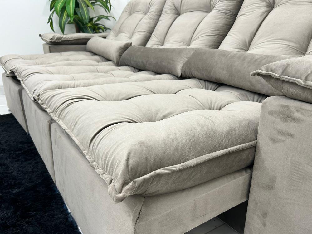Sofá Retrátil Reclinável Atenas 2.70m – Bege Escuro - Móveis furniture